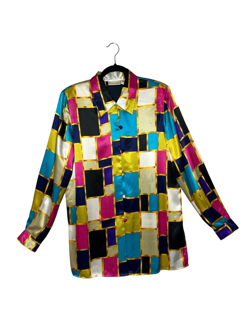 Vintage 80s 90s CHRISTIE & JILL Blouse Womens Large Multicolor Satin Shirt